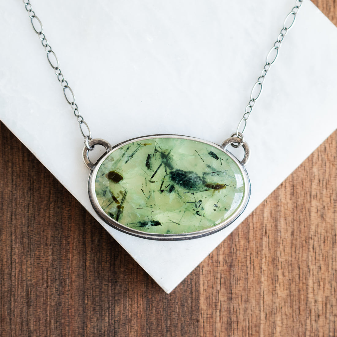 Prehnite Horizontal Oval Necklace