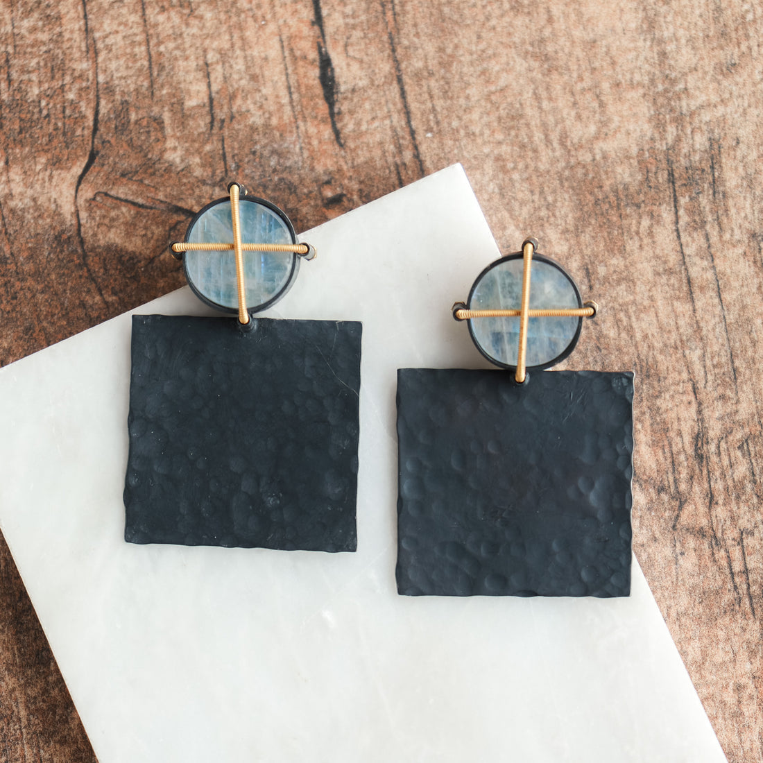 Moonstone Round Bolted Tab Earrings