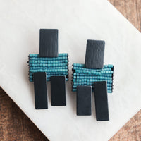 Blue Seed Bead Stacked Earrings