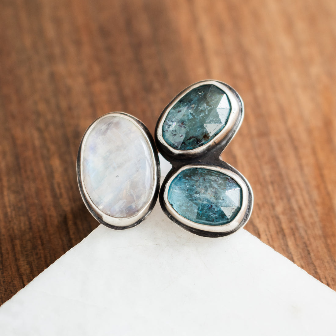 Size 6.5 | Kyanite & Moonstone Triple Stone Ring