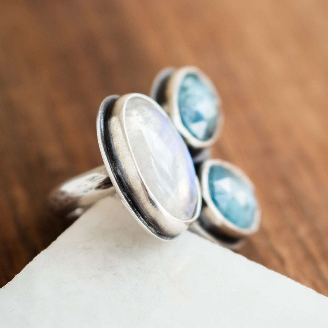 Size 6.5 | Kyanite & Moonstone Triple Stone Ring