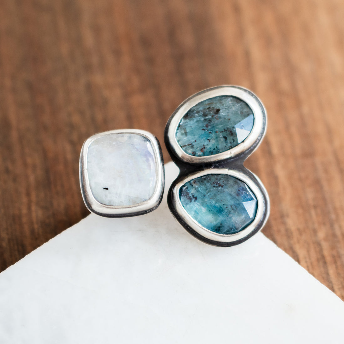 Size 9 | Kyanite & Moonstone Triple Stone Ring