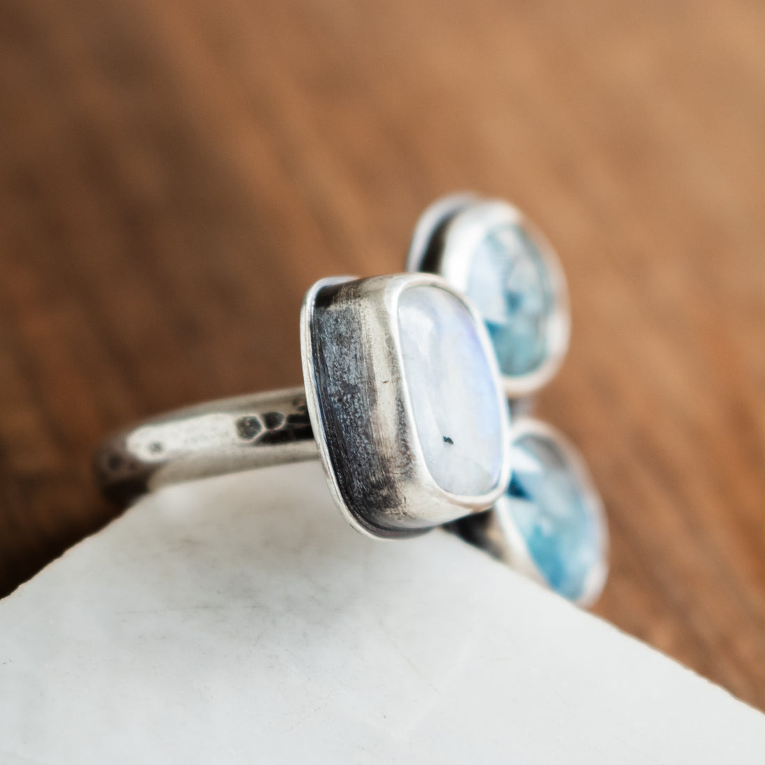 Size 9 | Kyanite & Moonstone Triple Stone Ring