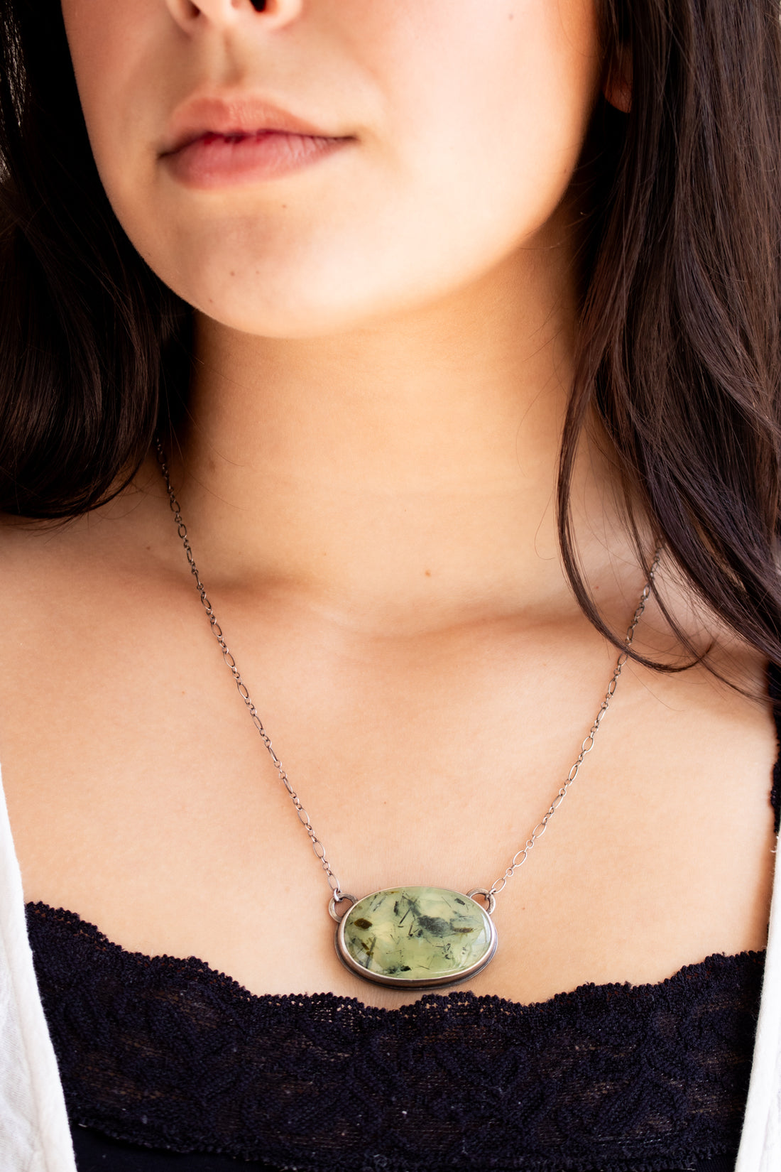 Prehnite Horizontal Oval Necklace