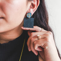 Moonstone Round Bolted Tab Earrings