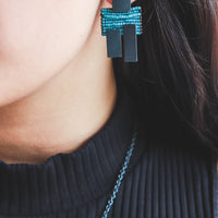 Blue Seed Bead Stacked Earrings