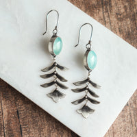Aquamarine Folk Art Fern Earrings