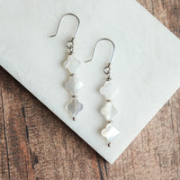 Mother of Pearl Clover Dangle Earrings