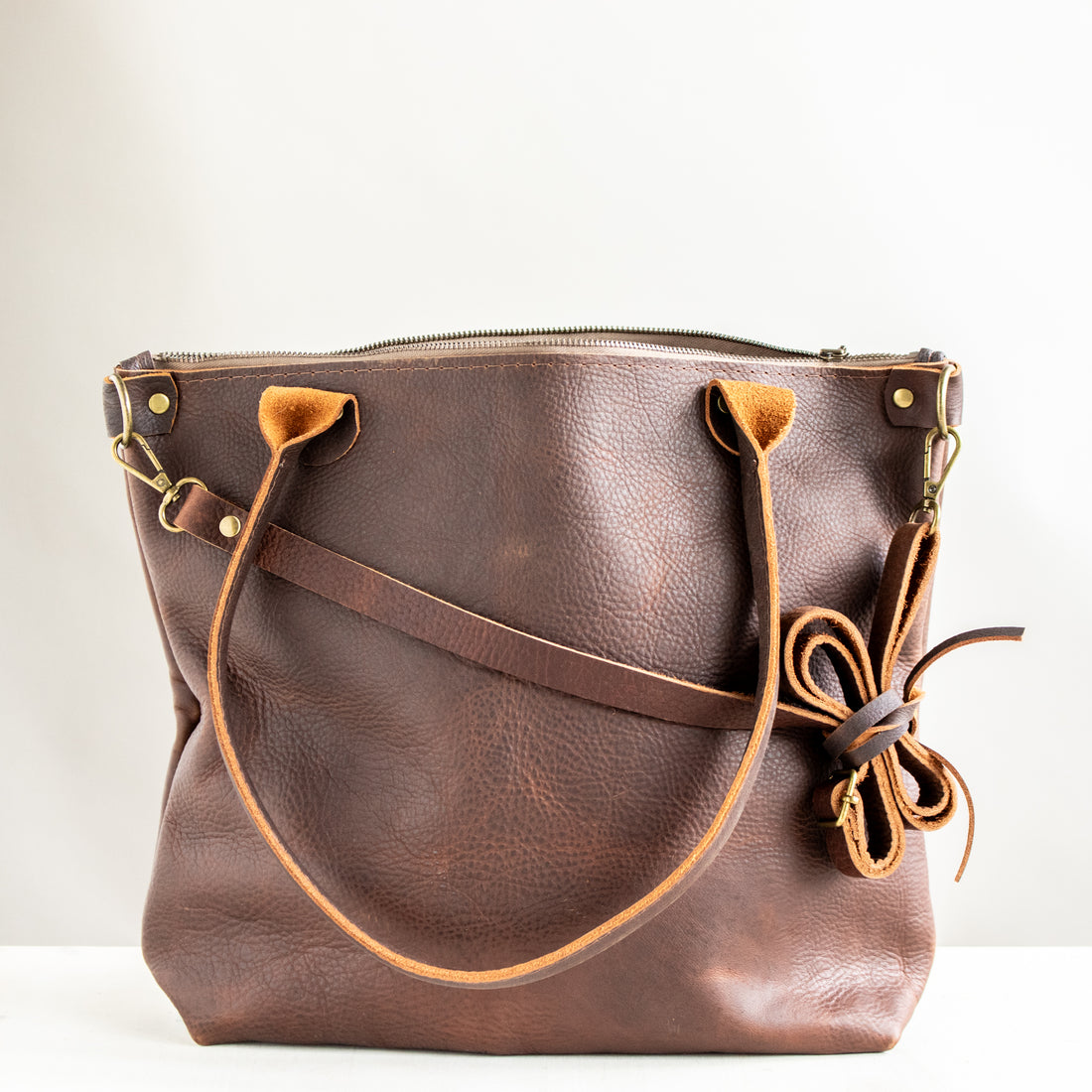 Porter Short Leather Tote | Brown