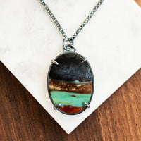 Blue Opalized Wood Medium Oval Necklace