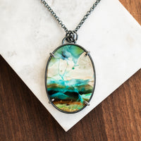 Blue Opalized Wood Large Oval Necklace