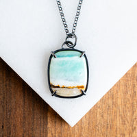 Blue Opalized Petrified Wood Small Rectangle Necklace