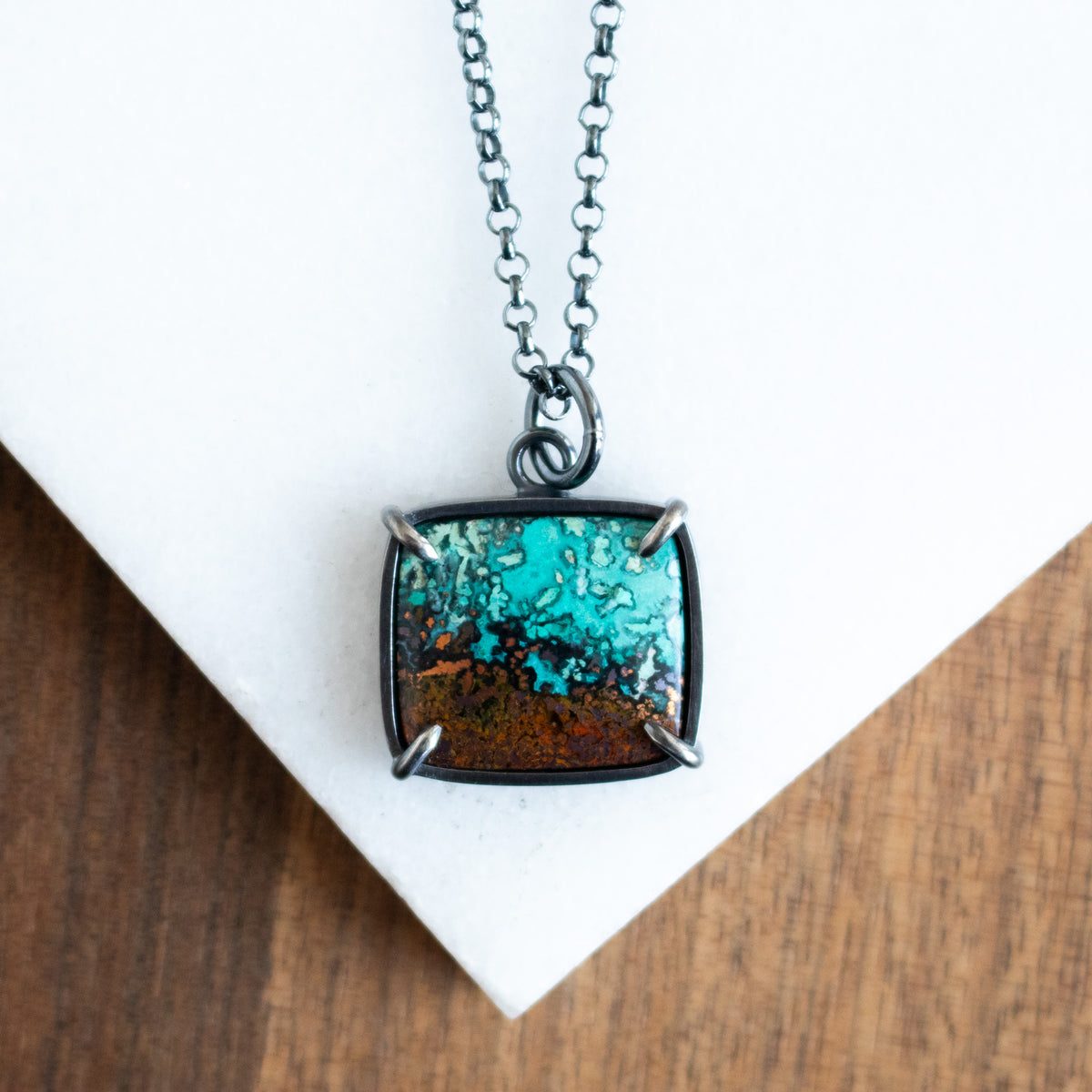 Talulet Jewelry | Chrysocolla Copper Small Rectangle Necklace