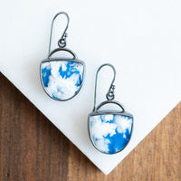 Cloud Plume Agate Half Moon w/ Loop Earrings