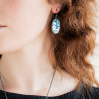 Cloud Plume Agate Oval Earrings