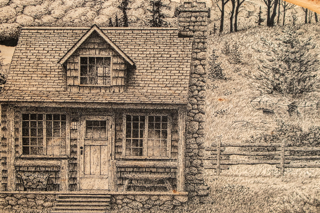 Stone Cloud Cabin | Drawing on Wood