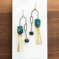 Turquoise Pebble Brass Earrings