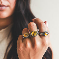 8 Yellow Dendritic Opal Ring no.2