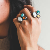 8 Moonstone, Kyanite & Citrine Ring no.1