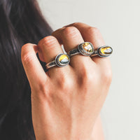 7.5 Yellow Dendritic Opal Ring no.1