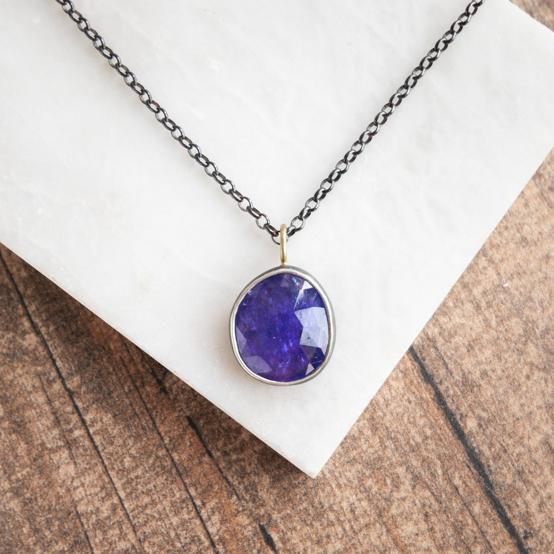 Tanzanite 14k Wide Drop Bezel Necklace