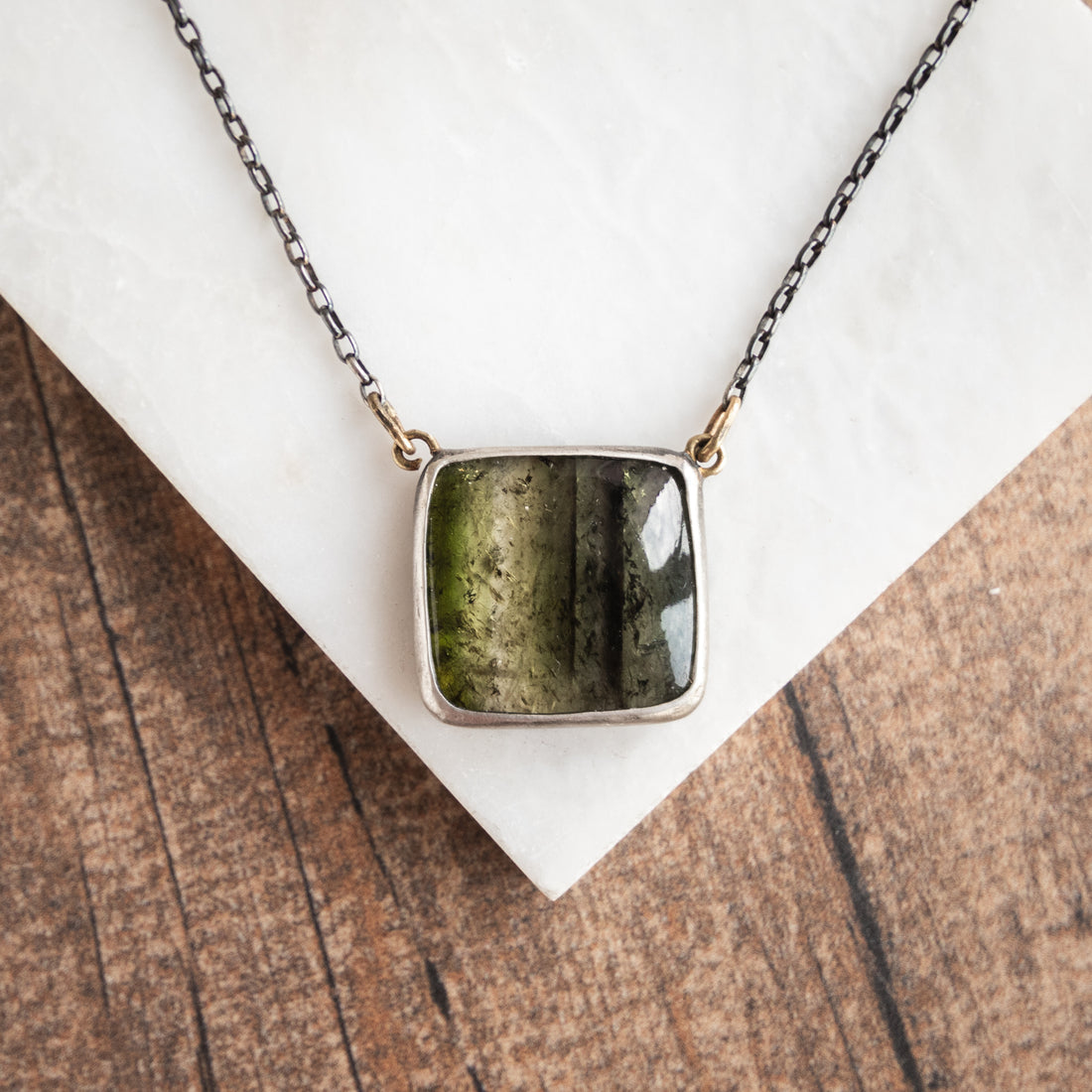 Green Tourmaline 18k Square Necklace