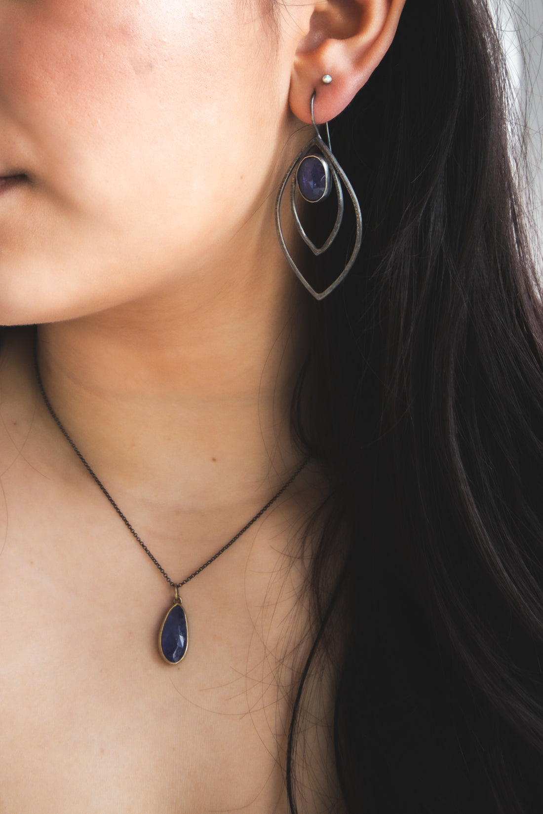 Tanzanite Leaf Statement Earrings
