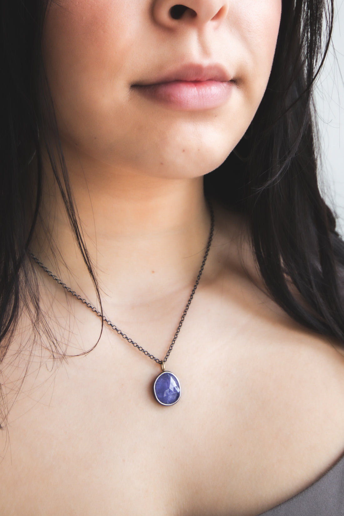Tanzanite 14k Wide Drop Bezel Necklace