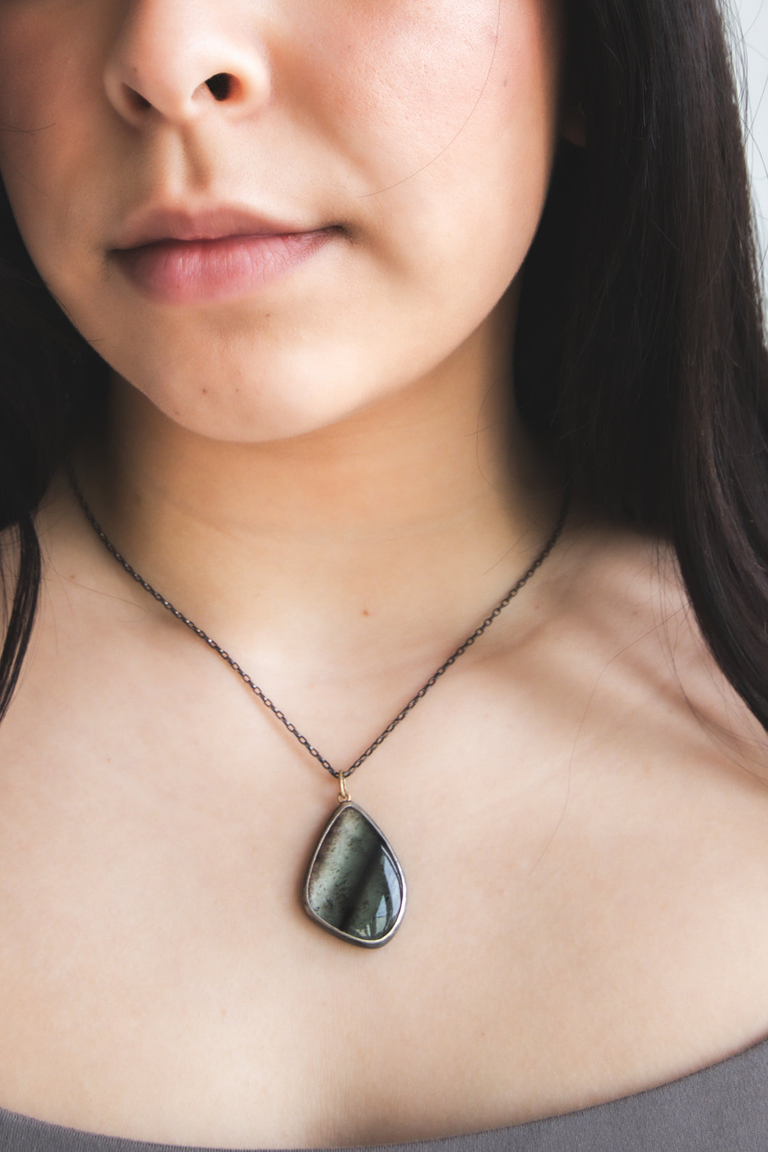 Grey/Green Tourmaline 18k Freeform Necklace