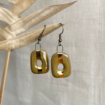 Abstract Olive Hoop Ceramic Earrings