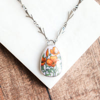 California Poppy Necklace w/Leaf Chain