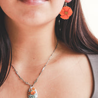 California Poppy Necklace w/Leaf Chain