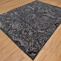 8'8" x 11'10" | Black Leaf Design | Wool & Silk | 210000028944