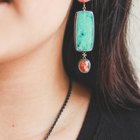 Opalized Wood, Sunstone & 18k Galaxy Monolith Earrings
