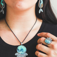 Opalized Wood & Diamond 18k Lunar Bloom Necklace