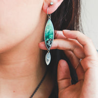 Opalized Wood & 18k Lunar Petal Drop Earrings