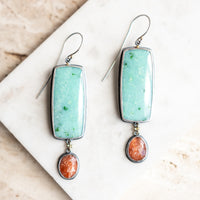 Opalized Wood, Sunstone & 18k Galaxy Monolith Earrings