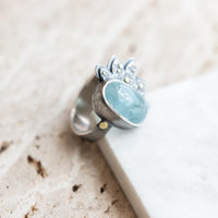 Size 8-8.5 | Aquamarine 18k Lunar Bloom Ring