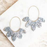 Silver & 14k Large Lunar Bloom Hoop Earrings