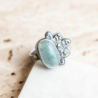Size 8-8.5 | Aquamarine 18k Lunar Bloom Ring
