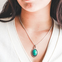 Turquoise Kingman Gold Shadowbox Oval Necklace no.2