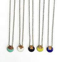 Blue Enamel Circle Necklace with Gold Patina