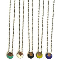 Black Enamel Circle Necklace with Gold Patina
