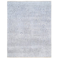 7'10" x 10'0" | Grey Damask Design Rug | Wool and Silk | 24636