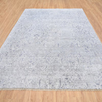 7'10" x 10'0" | Grey Damask Design Rug | Wool and Silk | 24636