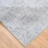 7'10" x 10'0" | Grey Damask Design Rug | Wool and Silk | 24636