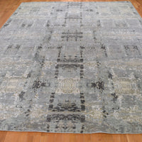 11'10"x14'10" | Silver Abstract Rug | Wool and Silk | 20443