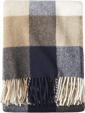 Eco-Wise Fringed Wool Throw | Navy Camel
