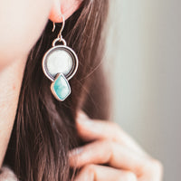 Turquoise Silver Disc Earrings