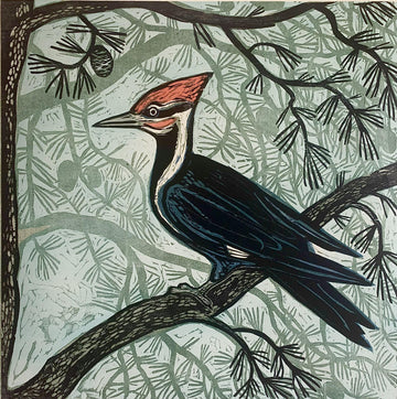 Perched Pileated 24x24 | Woodblock Print